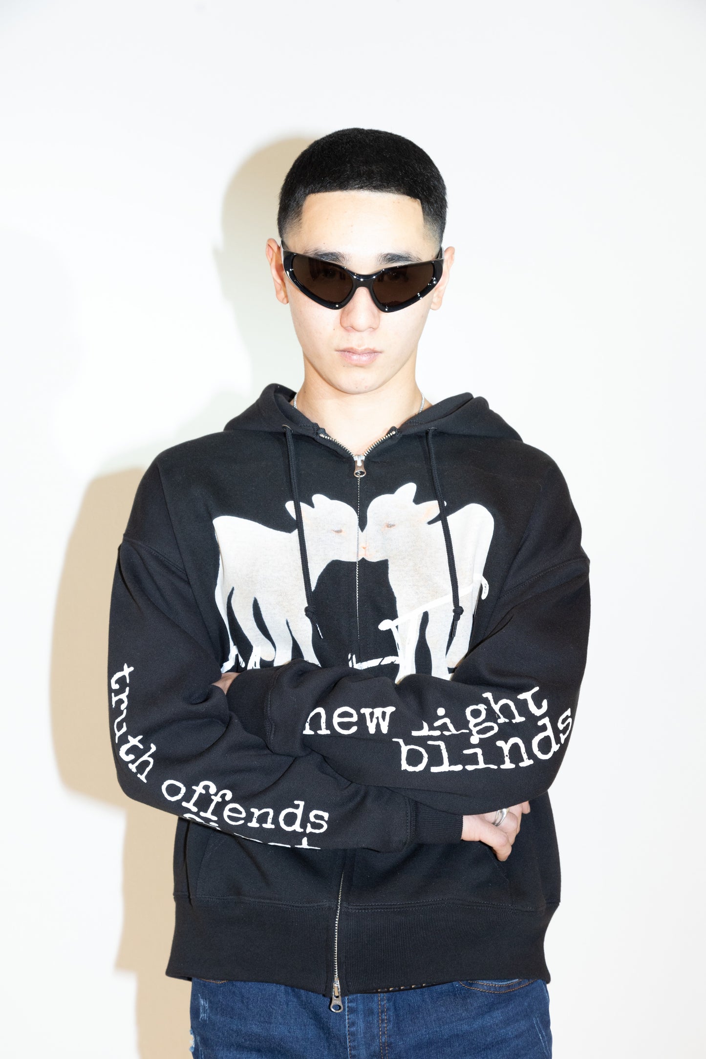 SWEAT ZIP-UP HOODIE (BLACK) / ブラック ジップアップ フーディ（黒）