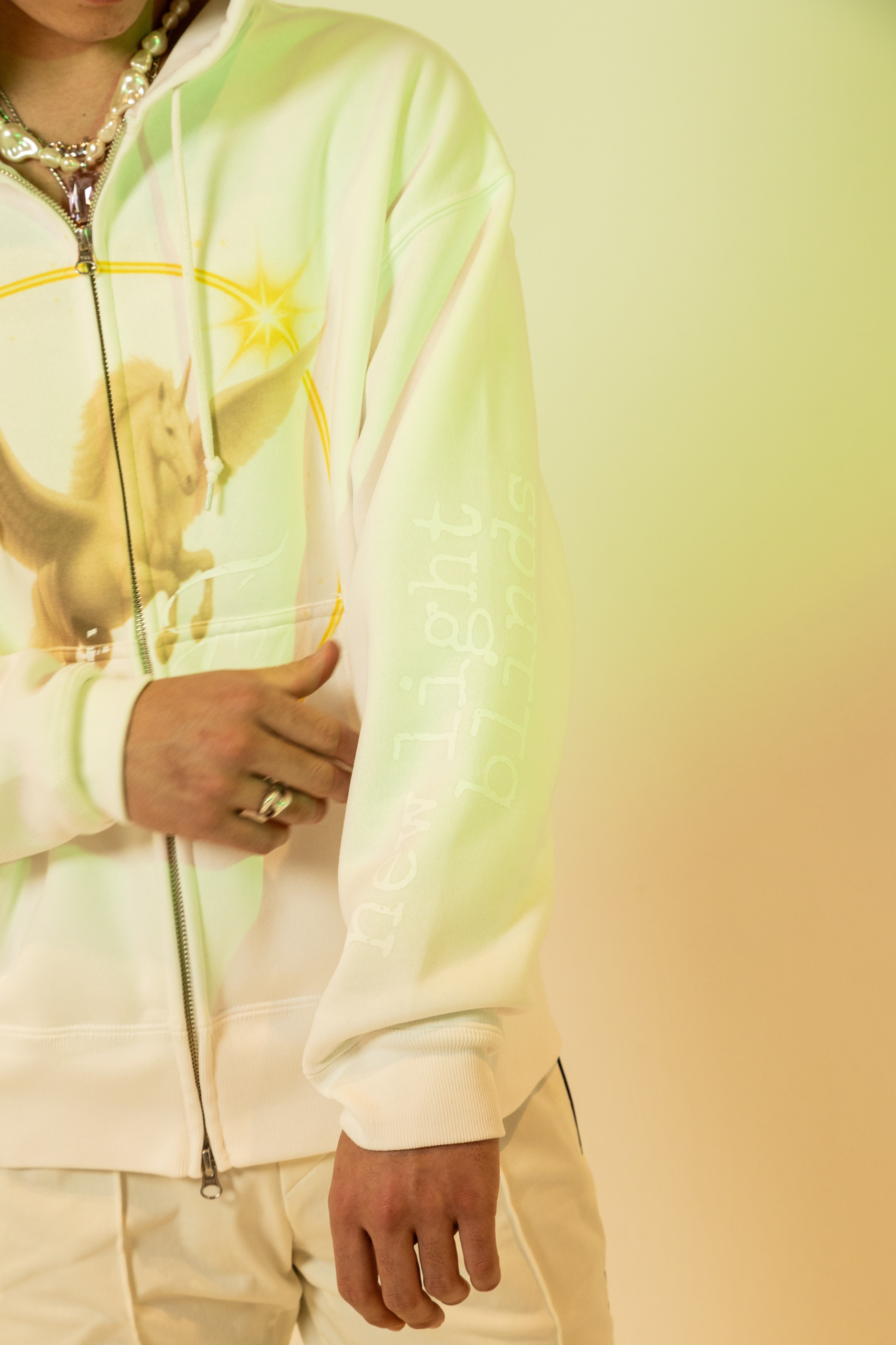 SWEAT ZIP-UP HOODIE (WHITE) / ブラック ジップアップ フーディ（白